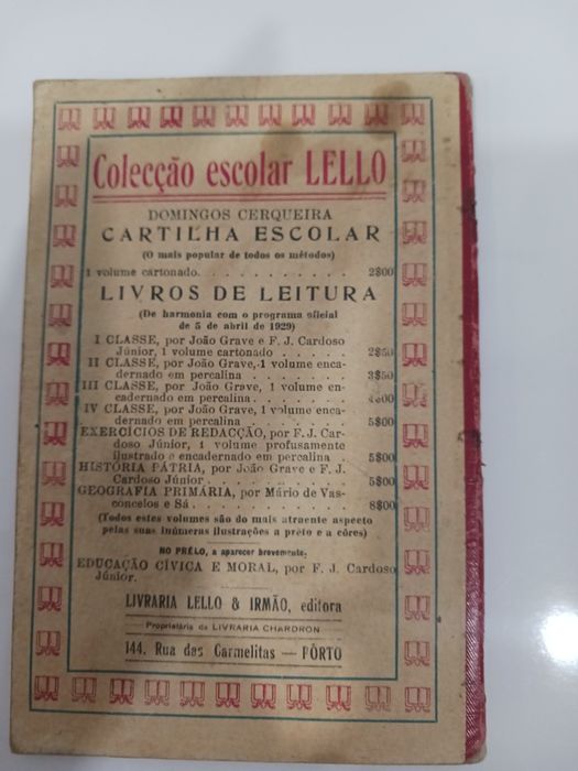 Livro escolar 1° classe antigo 1938
