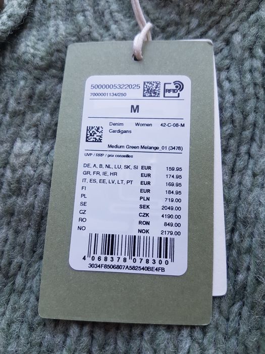 M 38 Marc O'Polo Denim kardigan damski sweter rozpinany guziki wełna