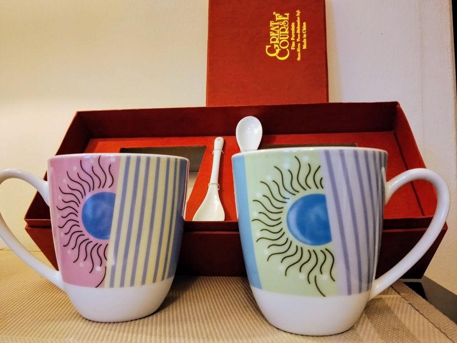 Kubki z łyżeczką  Porcelana zestaw
