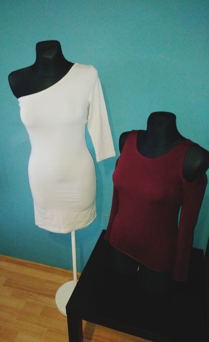 Sukienka na jedno ramię Bluzka bordowa