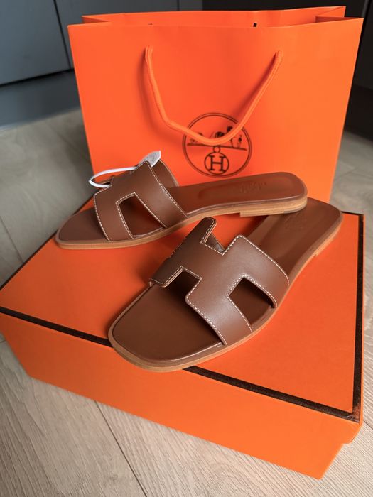 Тапки капці Hermes Oran коричневі ерме