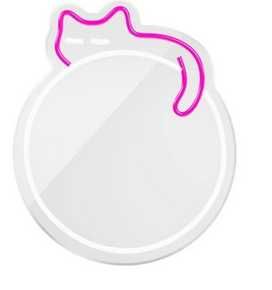 Neon mirror led śpiący kot róż biały