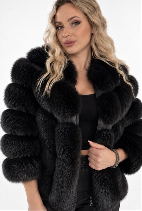 Futro 100% naturale z lisa czarnego grube nowe s/m