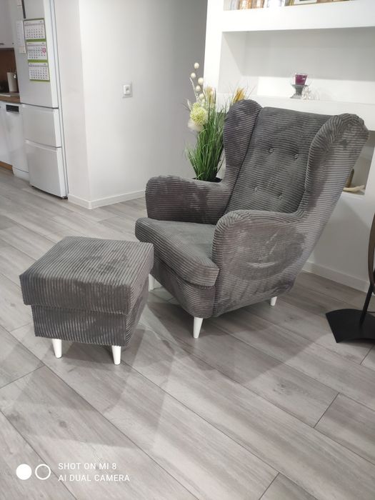 Fotel Uszak Skandynawski + Hocker poduszka gratis