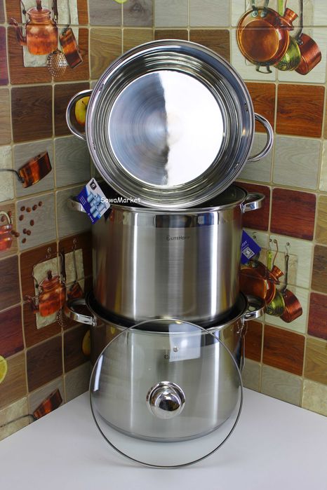 Zestaw 3 garnków 20L, 18L, 15L Grube dno GAZ indukcja EliteHoff E4300