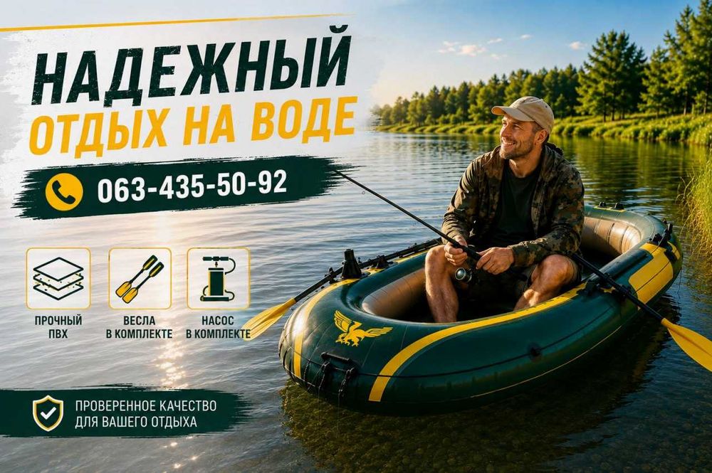 ЛОДКА для рыбалки двухместная 246х124х51, надувная с веслами и насосом