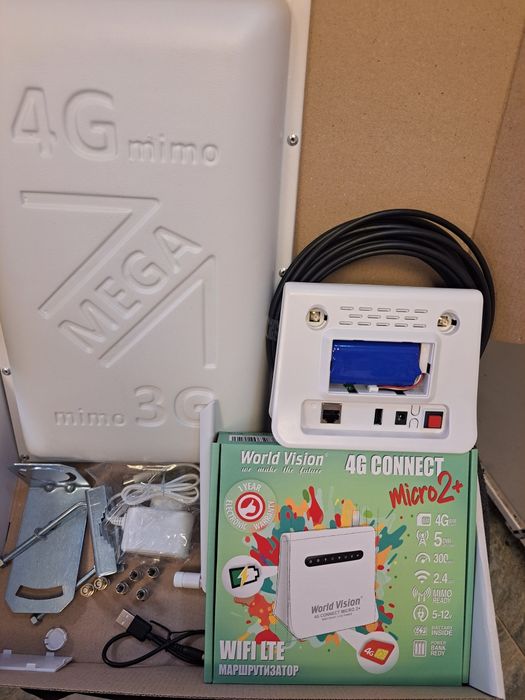 Комплект мобільного 4g інтернету  роутер World Vision з АКБ, антена