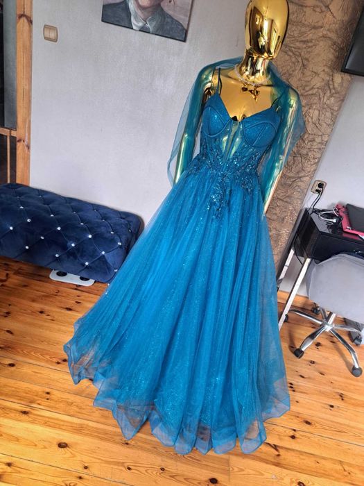 Zjawiskowa suknia na studniówkę Paradis Glamour Blue Emerald R40. Pols