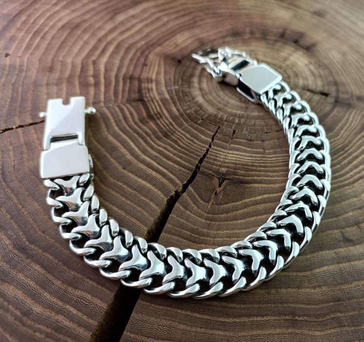 Серебряный браслет Двойная Панцирная, Трактор. Срібний Панцирне плетін