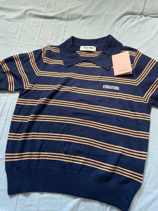 Miu Miu Polo t-shirt koszula swetr Striped cashmere and silk nowa m