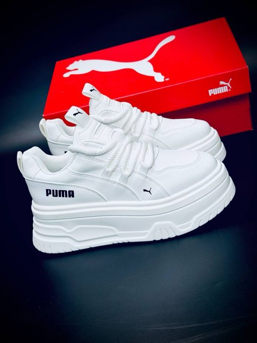Женские кросовки ботинки Puma пума/белоснежные кожаные кросовки пума