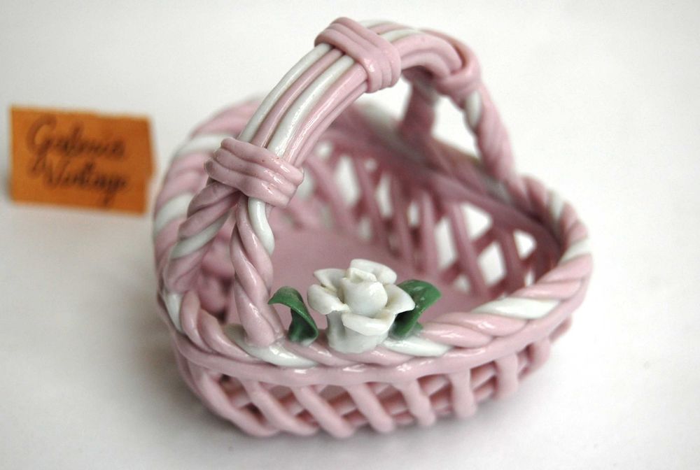 Koszyczek, serce, pojemnik, puzderko, porcelana, vintage