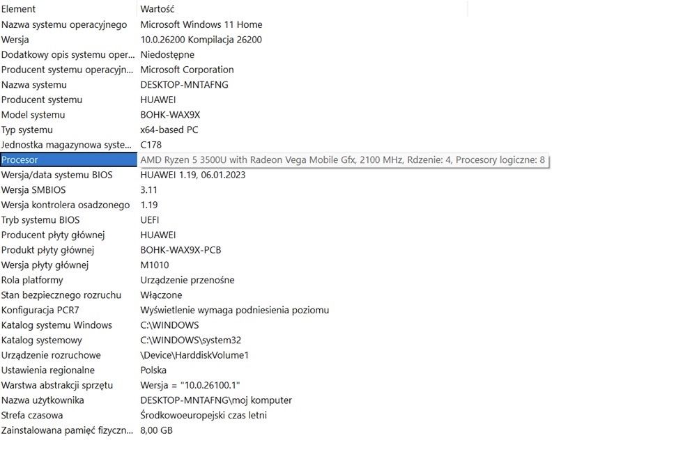 Laptop HUAWEI Matebook D 15 15.6" Prywatny