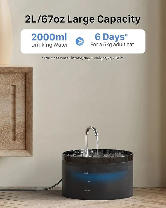 Котячий фонтан GIOTOHUAN 2л з підсвічуванням і тихим насосом