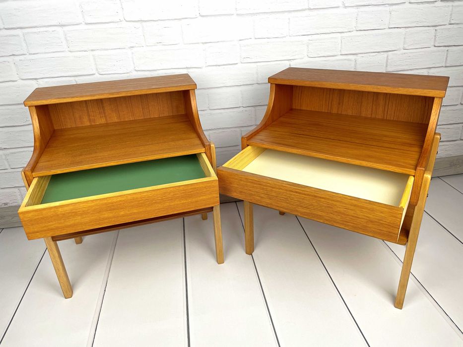 Tekowe szafki nocne, Szwecja, lata 50 – Mid-Century, skandynawski, PRL