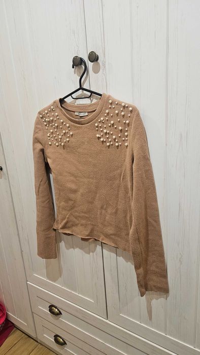 Bluza z perełkami brązowa s Zara hit okazja
