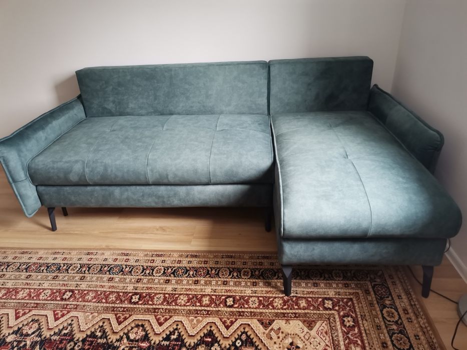 Narożnik z funkcją spania 2 pojemnikami zielony