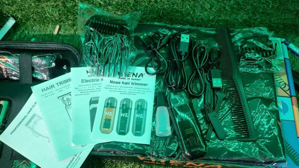 Zestaw Barberski HIENA PRO 4w1 Maszynka, Trymer, Golarka, Nose-Trymer – Nowy!