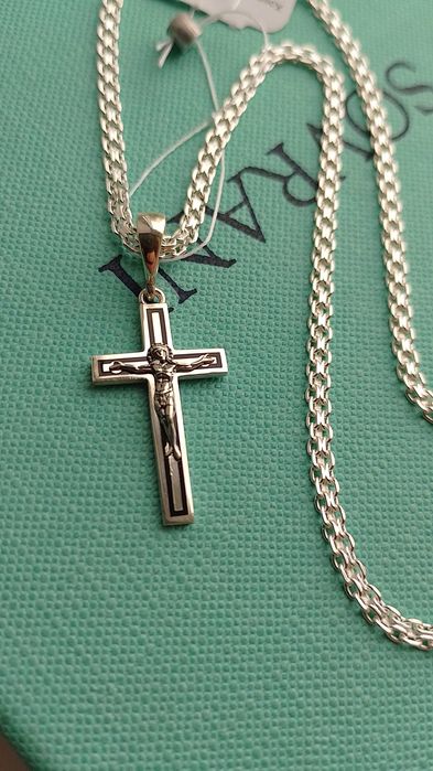 Подвійний якір бісмарк срібний ланцюг 50 55 см міцне якірне плетіння