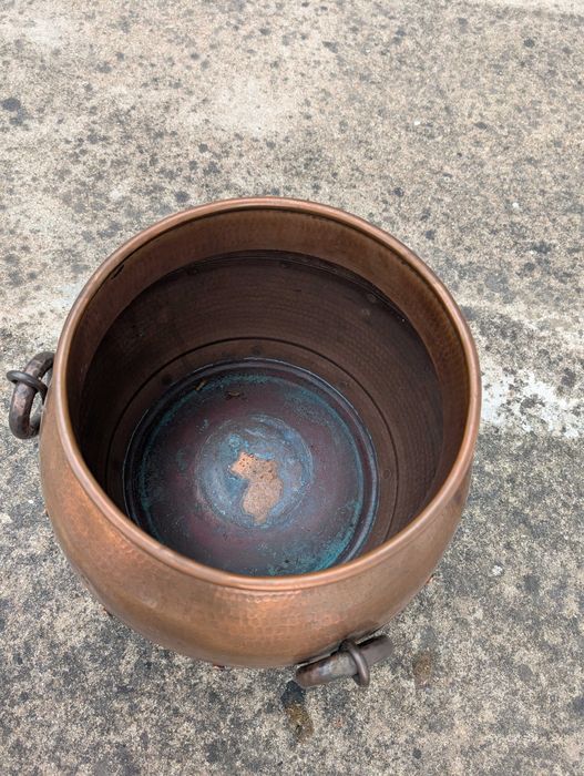 Caldeirão / Tacho Antigo em Cobre Martelado com Pegas em Ferro
