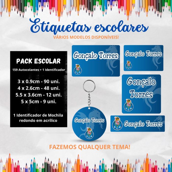 Pacote etiquetas escolares • 159 etiquetas + 1 identificador de mochila
