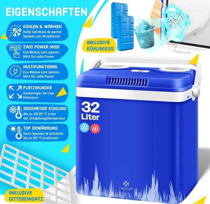 Chłodziarka termoelektryczna KESSER 12V, wtyczka 230V, minilodówka,