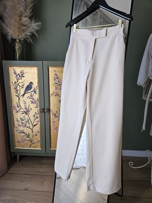 Eleganckie kremowe spodnie damskie H&M proste nogawki wysoki stan XS ś