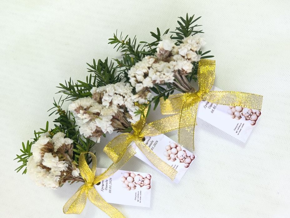 Квіти на хрестини Букетики Анкета гостя Перший локон