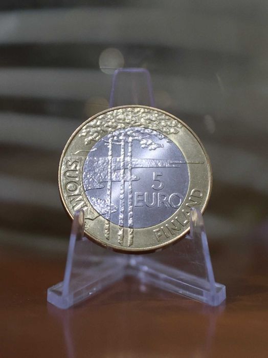 Finlândia Moeda 5 € Bimetálica - Campeonato Mundial de Hóquei no Gelo