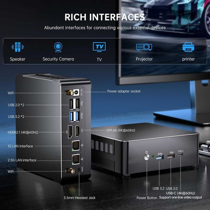 Thdeukoty Mini PC i9-13900H, 14C/20T Up to 5.4GHz, 64G RAM 4TB SSD,