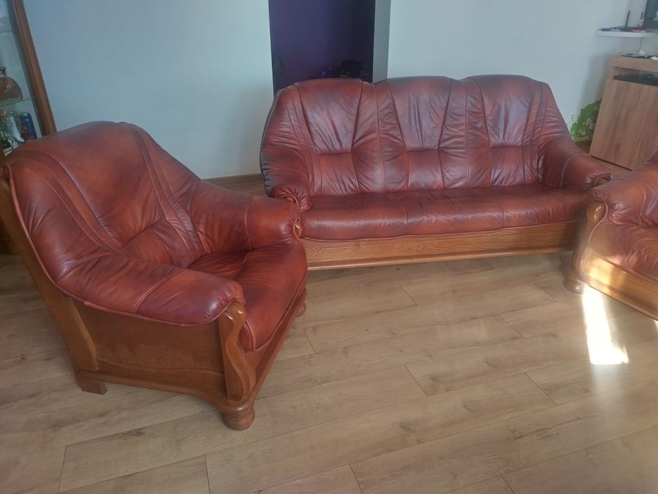 Meble do salonu dąb/skóra (naturalna)