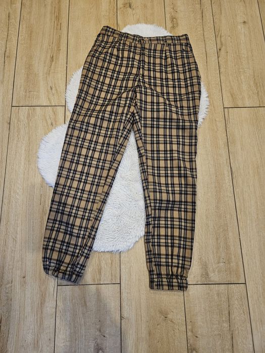 Spodnie w krate pull&bear s kieszenie sciagacze