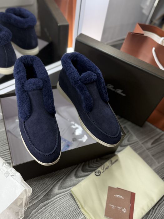 Сині жіночі лофери високі лоро піана lp loro piana зимові з хутром