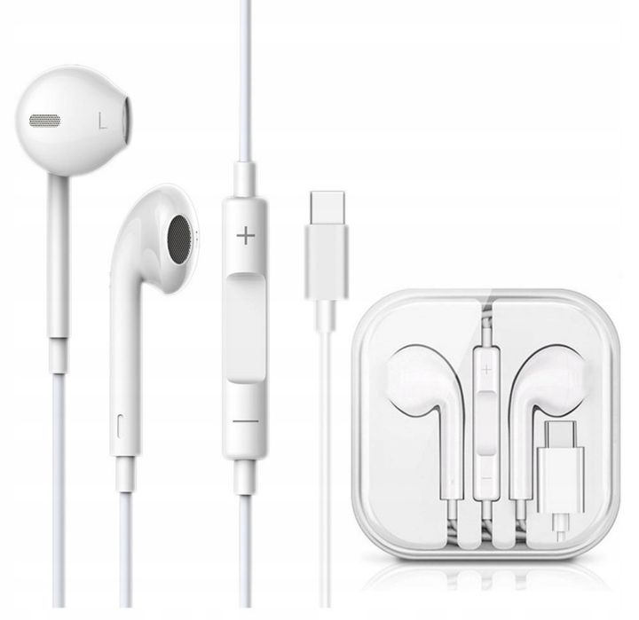 Słuchawki przewodowe z USB-C + Etui – Mikrofon, Sterowanie, Białe
