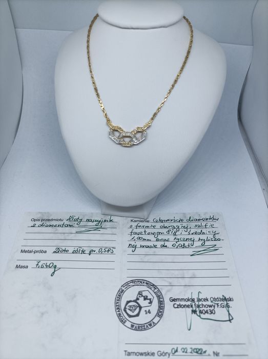 Złoty naszyjnik z diamentami, złoto 585