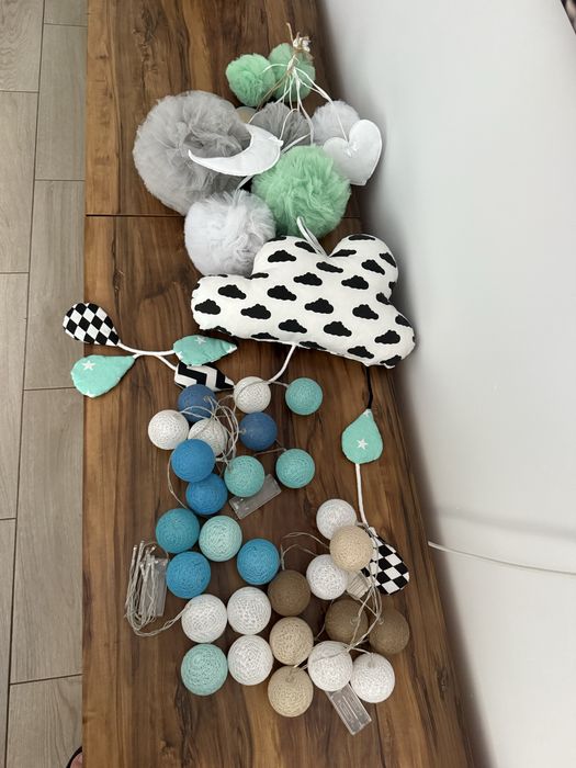 Zestaw dla dziecka, deko, cottonballs, pompony, zawieszka + gratis
