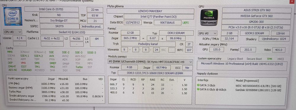 Komputer do gier OKAZJA i5/GTX960/12GB RAM/120GB SSD/500GB HDD/Win10