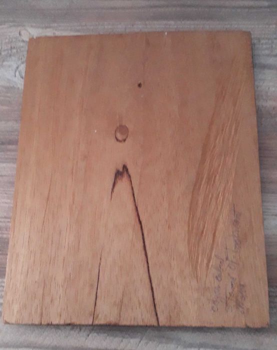 Quadro de S. Tomé, artesanal, com pescador, esculpido em madeira