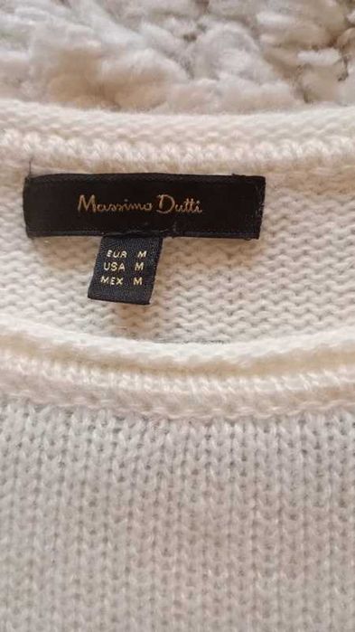 Sweter Massimo Dutti M 38 z wełną pasy paski srebrna nitka  biały ecru