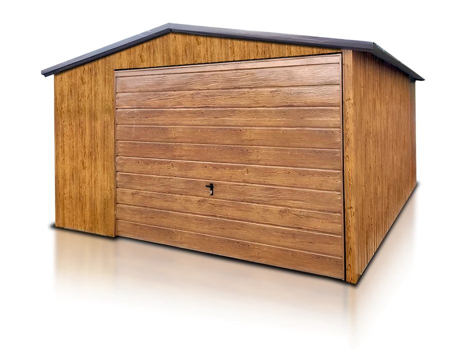 Garaż jednostanowiskowy 4x5 m - Dach dwuspadowy, Brama uchylna, Drewno