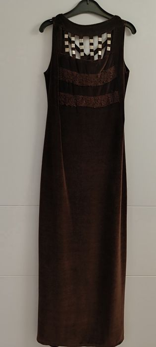 Vestido comprido, castanho veludo