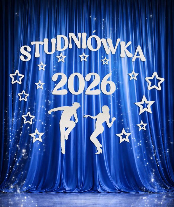 Studniówka 2026 - duży styropianowy napis z sylwetkami tanecznymi
