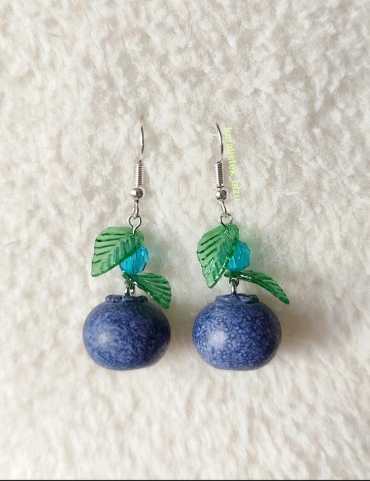 Kolczyki borówki, ręcznie wykonana unikatowa biżuteria, motyw owoce