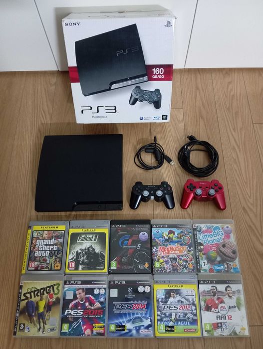 PS3 slim PlayStation 3, 2 comandos, 10 jogos (retomo jogos PS1 e PS2)