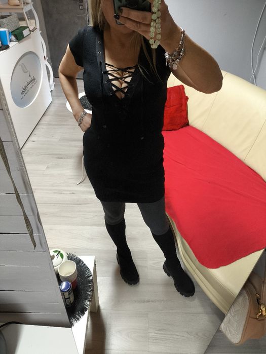 By o La La piękna bawełna sukienka czarna s m