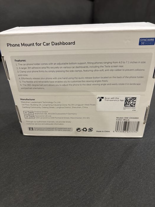 Suporte de Telemóvel Syncwire para Painel do Carro – Novo e Selado