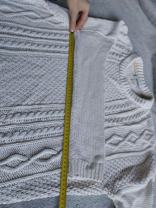 Sweter kremowy gruby S oversize bawełny