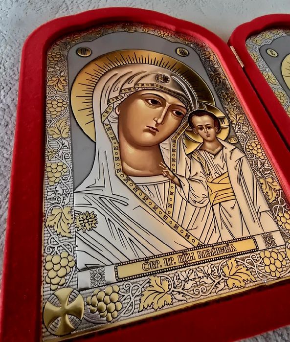 DYPTYK Piękna Ikona Grecka Matka Boska Kazańska JEZUS CHRYSTUS.Meteory