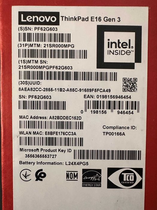 (NOVO/SELADO) ThinkPad E16 G3 - iCoreUltra7/16GB RAM/512GB/16"/W.11Pro