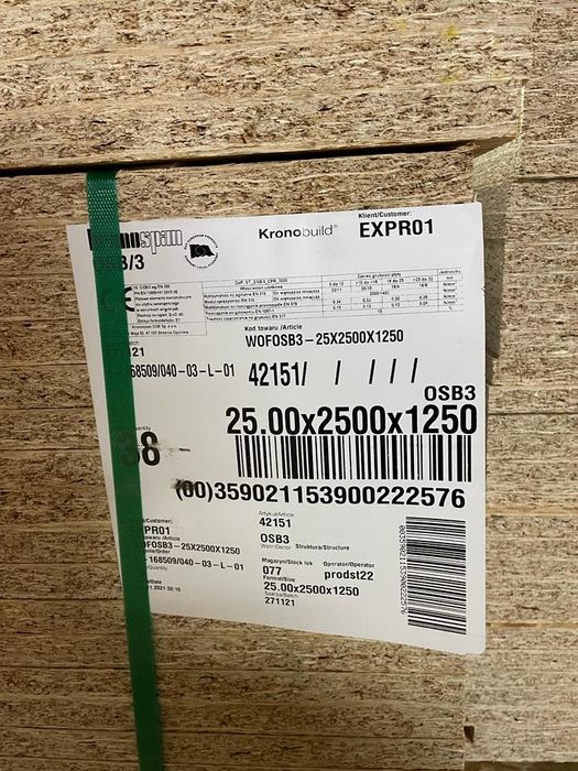 Płyta OSB 18mm 125x250cm CENA BRUTTO za sztukę